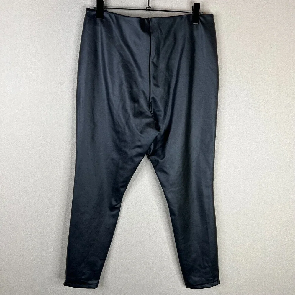 A New Day Womens Legging Pants Size XL Black Faux Leather High-Waist Stretchy‎